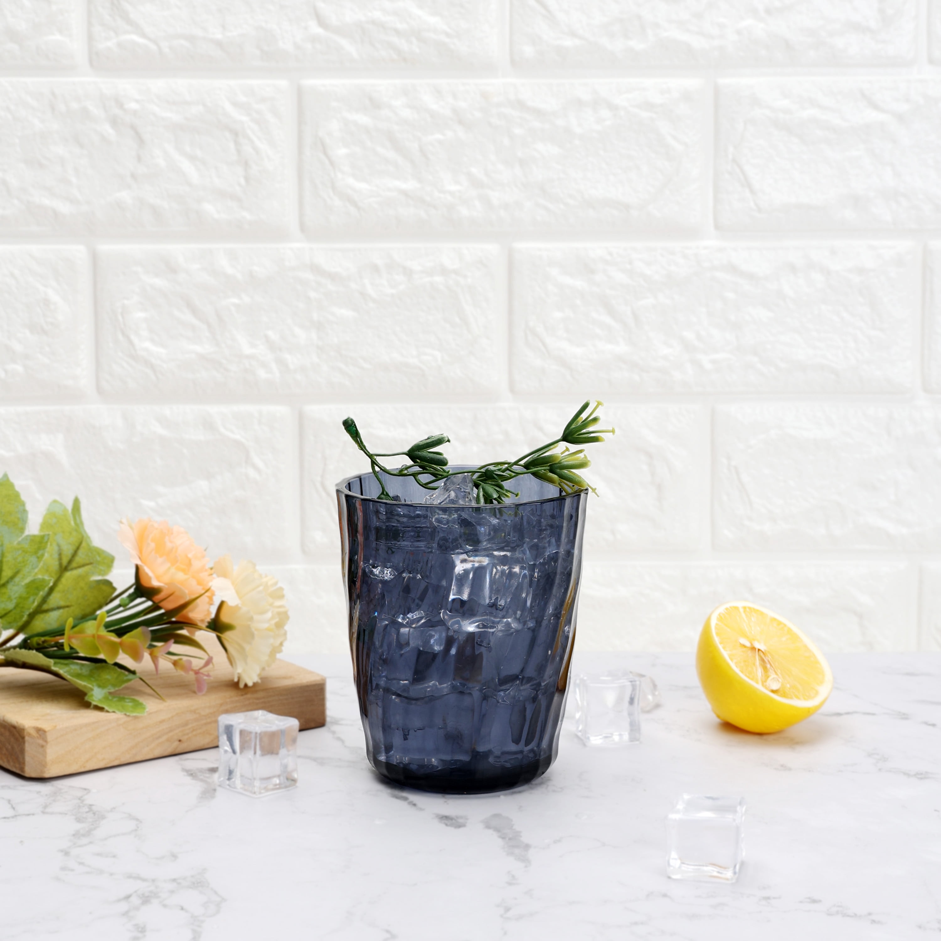 (6 pack) Mainstays 14 oz Acrylic Short Tumbler, Embossed Swirl Texture, Blue