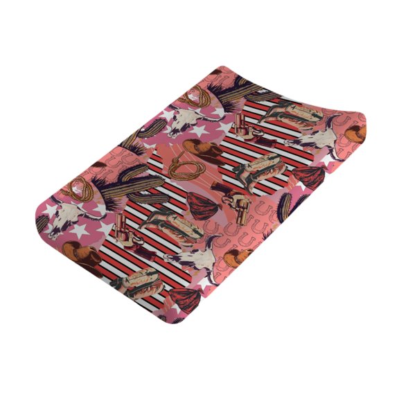 Western Cowboy Changing Pad Covers Cowboys Boot Hat Goat Cactus American Flag Diaper Changing Table Sheets for Girl Summer Soft Stretchy Baby Change Table Mats 32''x16''