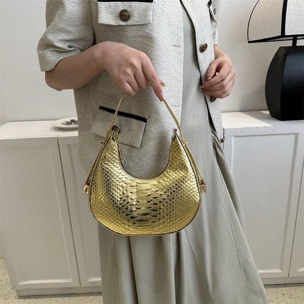 Bolso de mujer Bolso de hombro de cuero de PU Bolso de mano elegante Bolso de mano brillantes (Oro)