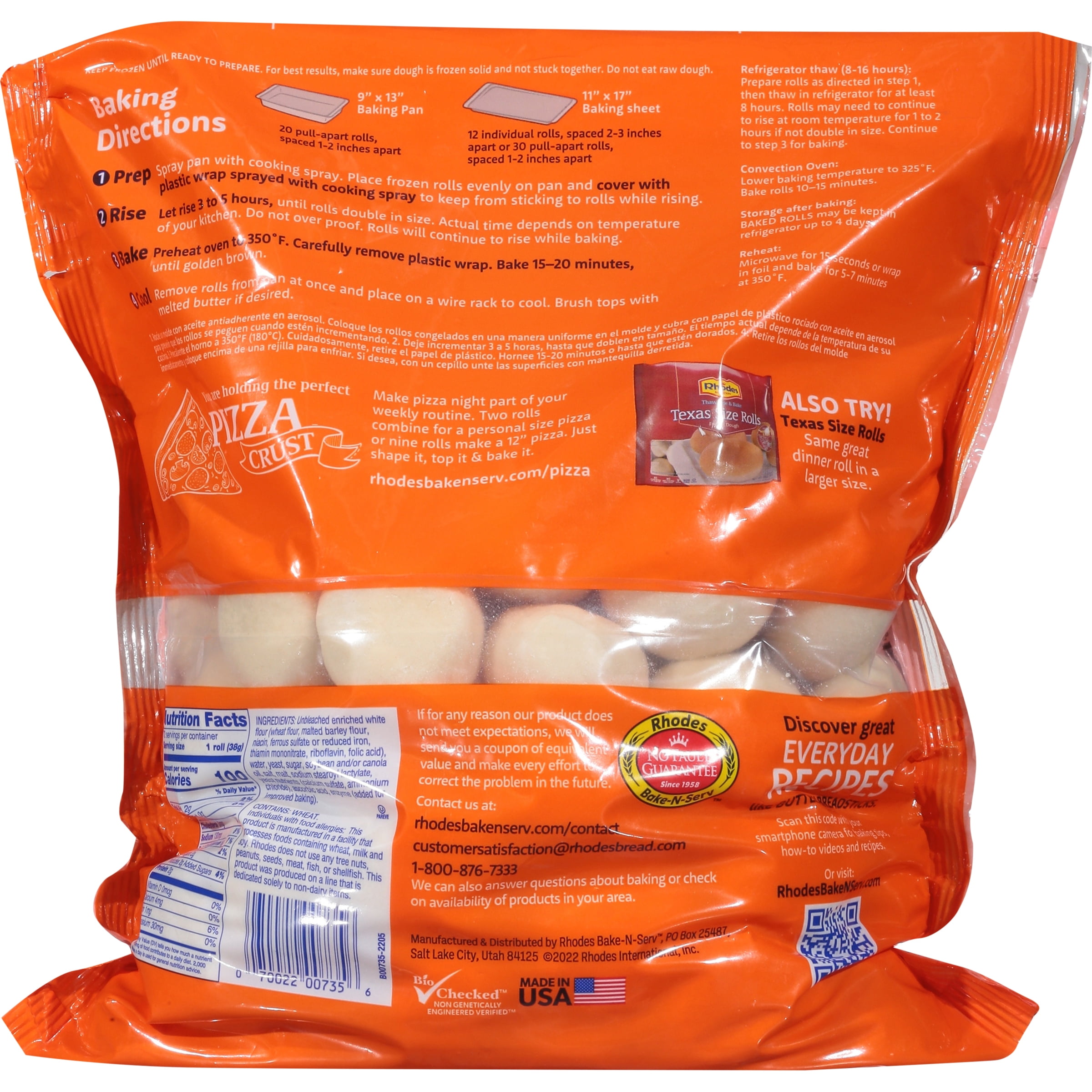 Rhodes Bake-N-Serv Yeast Dinner Rolls, 6 lbs Bag, 72 Count White Dinner Rolls (Frozen)