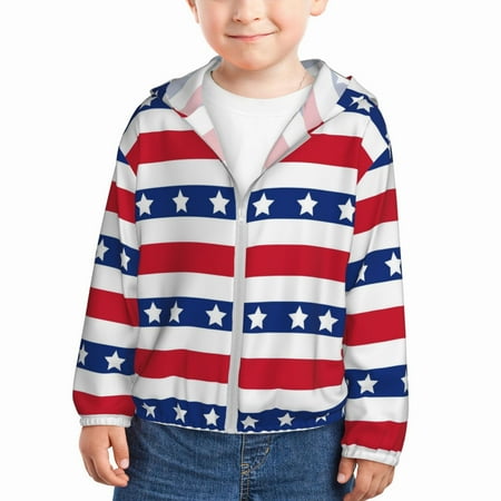 

Sun Hoodie for Kids American Patriotic Stars And Stripes Long Sleeve Swim Fishing Shirts Sun Protection Zip Up Jacket Clothing Athletic Hoodie