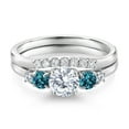 thumbnail image 3 of Gem Stone King 10K White Gold White Lab Grown Diamond and London Blue Topaz 5 Stone Bridal Engagement Wedding Ring Set for Women | 0.87 Cttw | Round: 5MM and 3MM | Available in Size 5-9 | Size 8, 3 of 6