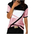 thumbnail image 2 of Blczomt Short Sleeve T-Shirts for Women Color Block Summer Pink T Shirt Casual Crewneck Geometric Print Women's Blouses, 2 of 3
