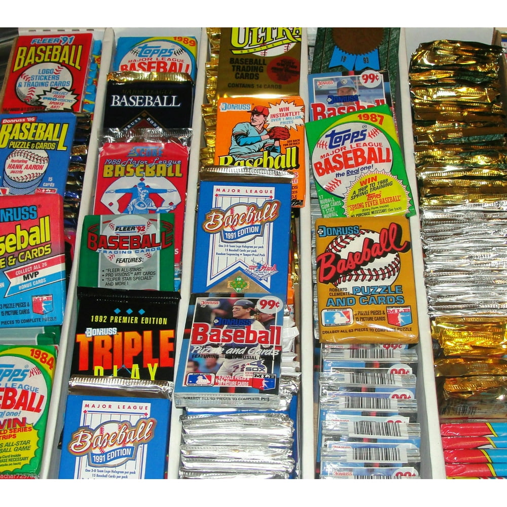 HUGE Lot of 100 Unopened Old Vintage Baseball Cards in Wax Cello Rack