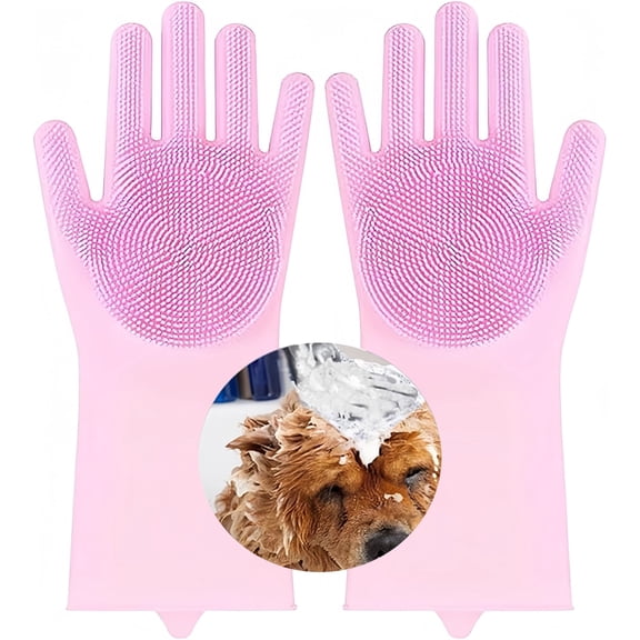 Pet Grooming Gloves - Cat & Dog Bathing Gloves, Soft and Gentle on Skin, Ideal for Pet Bathing and Massage (Pink)