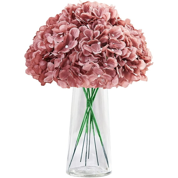 Paquete de 10 flores de hortensia rubor cabeza de flores de hortensia de seda artificial con tallos para la decoración del hogar del banquete de boda Ofspeizc CZJJ-HQ12-7