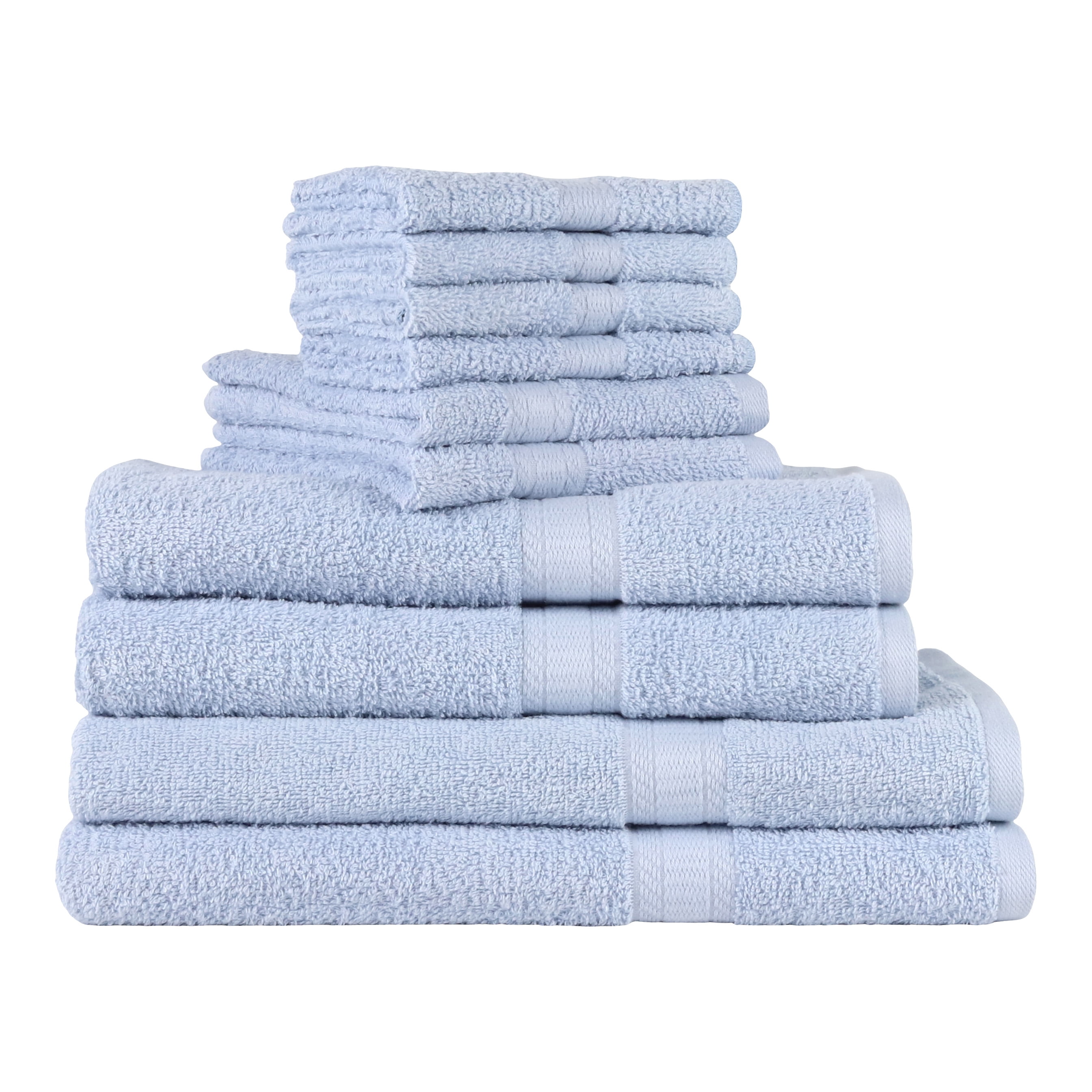 Mainstays 10 Piece 100% Cotton Towel Set, 2 Bath Sheets, 2 Bath 2 Hand and 4 Washcloths, Super Soft and Highly Absorbent Basic Solid Towel Set for Bathroom, Hotels, Spa and Gym – Blue