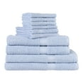 thumbnail image 5 of Mainstays 10 Piece 100% Cotton Towel Set, 2 Bath Sheets, 2 Bath 2 Hand and 4 Washcloths, Super Soft and Highly Absorbent Basic Solid Towel Set for Bathroom, Hotels, Spa and Gym – Blue, 5 of 7