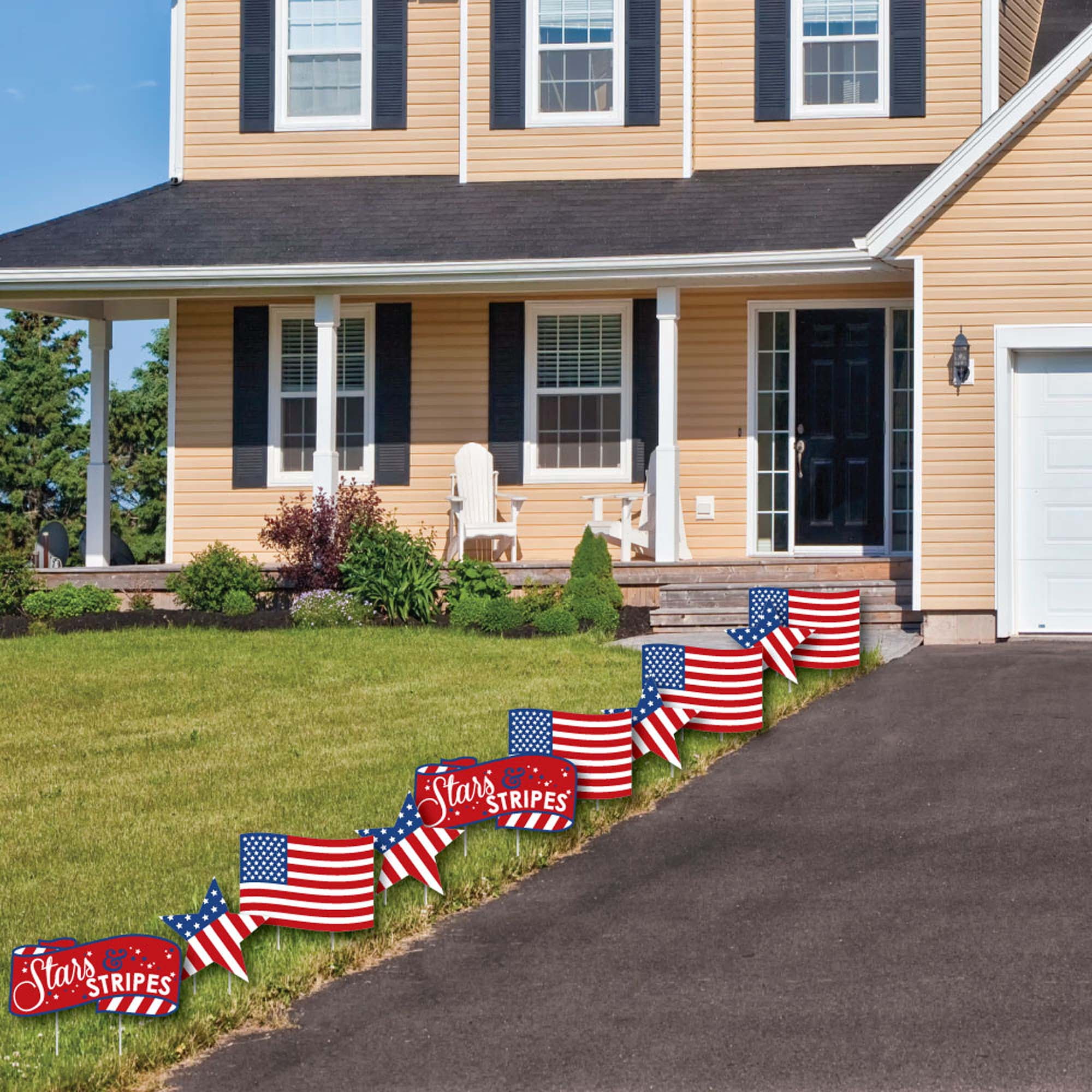 Big Dot of Happiness Stars & Stripes - American Flag & Star Lawn Decor - Outdoor Memorial Day & 4th of July USA Patriotic Yard Decorations - 10 Piece
