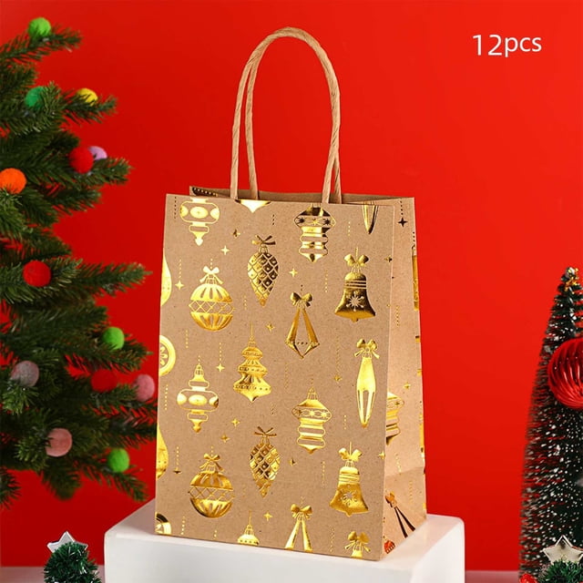 xihome Bolsa de tela con diseño de copo de nieve navideño, de papel kraft, con base plana, ideal para fiestas navideñas.