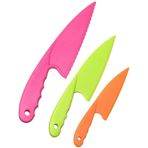 Nogis 3Pcs Kids Plastic Knife Set,BPA-Free Children's Safe Cooking Knife Set (Ages 4-12)&Cutting Board for Fruit,Salad