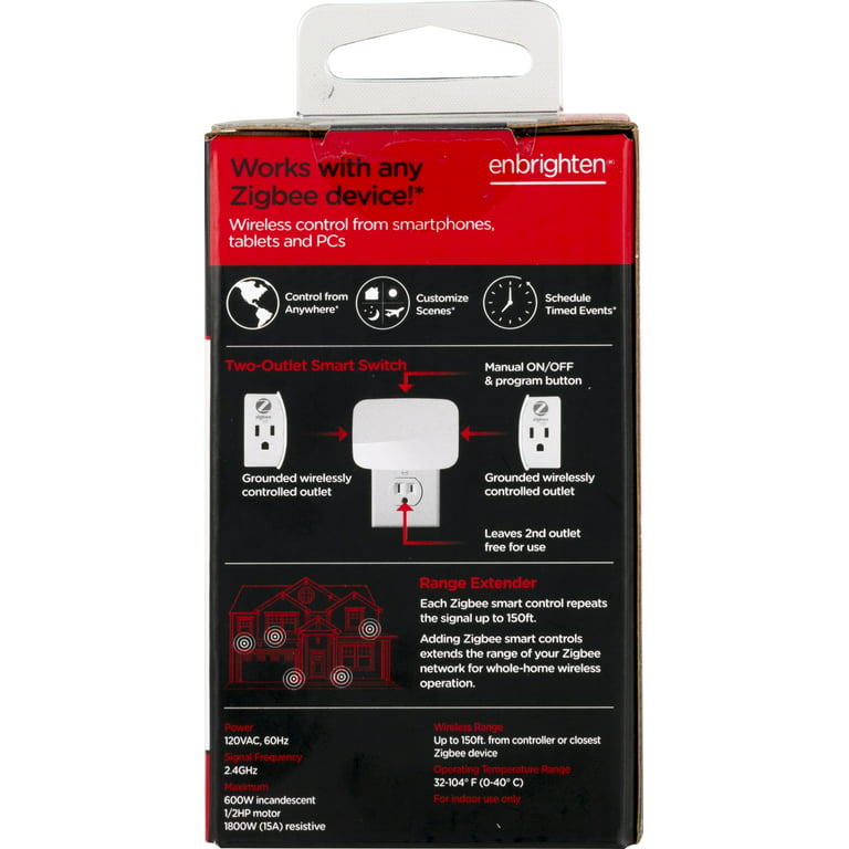 Enbrighten Zigbee Switch, Dual Outlet Control Plug-In, Pairs Directly