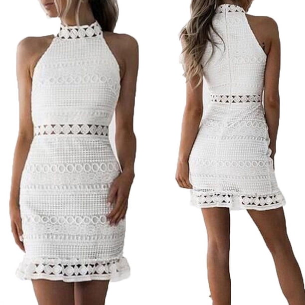 Vestido sin mangas Bolso Vestido de cadera Blanco Fiesta de damas Vestidos de noche Vestido de costura de encaje Adepaton CJWUS-4906