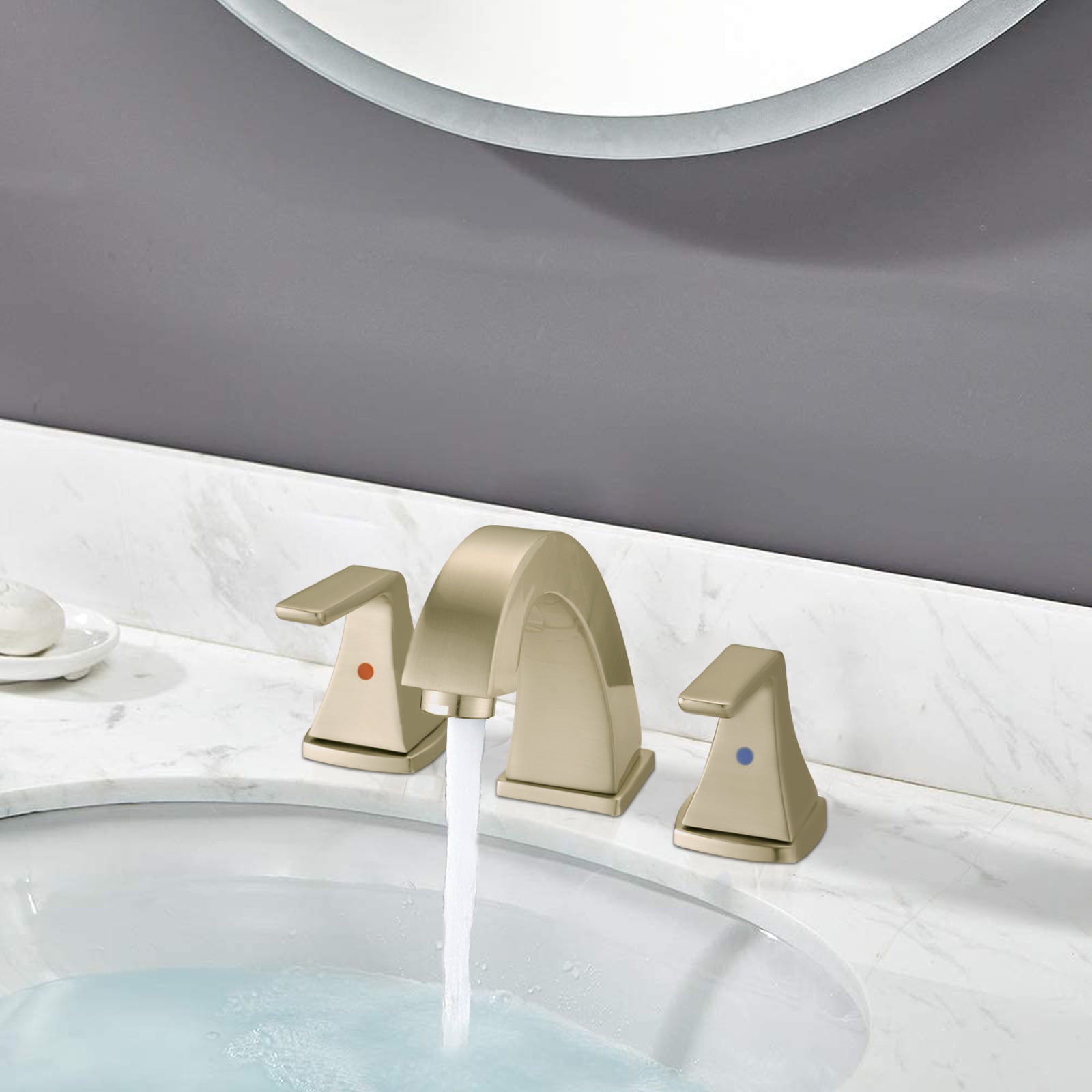 MAYEERTY 8" Widespread 2-Handle Bathroom Faucet with Pop Up Drain, Brushed Gold