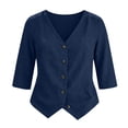 thumbnail image 5 of Linen Button Down Blouse V Neck Hem Business Office Daily Wear Relaxed Fit Casual Work Top, 5 of 5