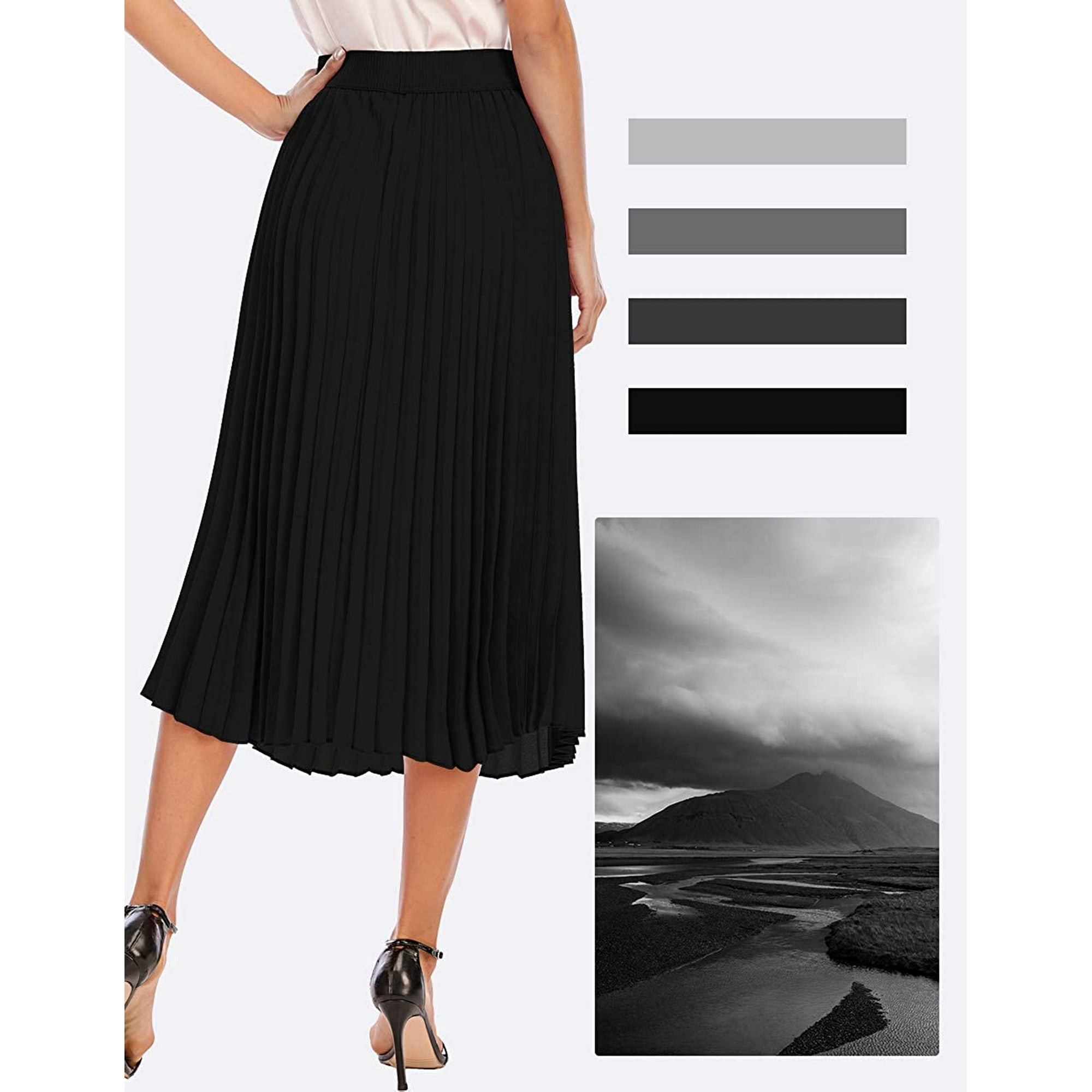 Black pleated midi skirt warehouse deals