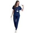 thumbnail image 4 of Niaahinn Women's Scrubs Set - V-Neck Top & Drawstring Jogger Scrub Pant for Nursing Uniforms, 9 colors, 4 of 8