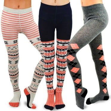 TeeHee Kids Girls Fashion Cotton Tights 3 Pair Pack (6-8 Years, Argyle)