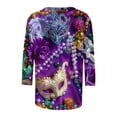 thumbnail image 5 of Cavosen Mardi Gras Womens T Shirts 3/4 Sleeve Carnival Shiny Mask Graphic Print Shirts Round Neck Party Holiday Tops Loose Stylish Festival Blouse Dressy Party Funny T-Shirt L, 5 of 5