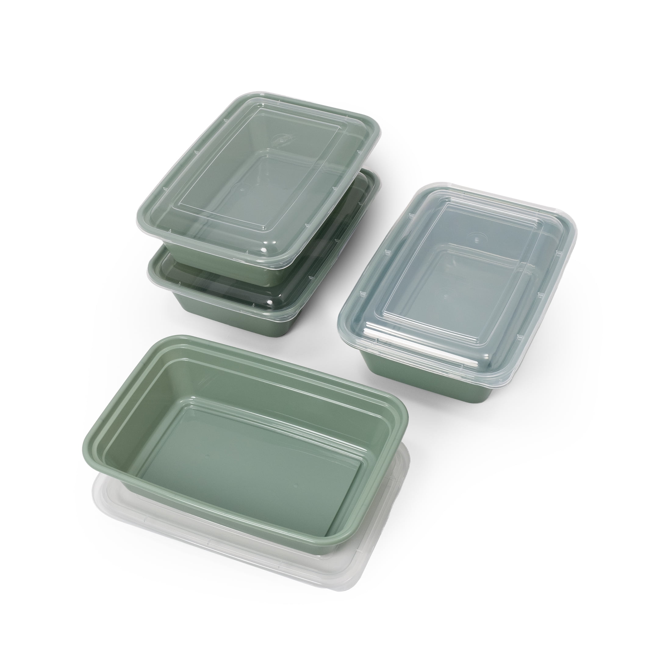 Mainstays 5-Pack 1-Compartment BPA-Free Plastic Meal Prep Food Storage Containers, 1 L, Green Sage