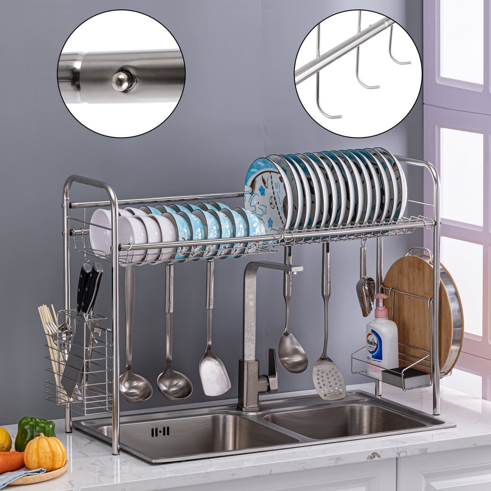 Kitchen Double Layers Over Sink Storage Rack Stainless Steel - Tanziilaat