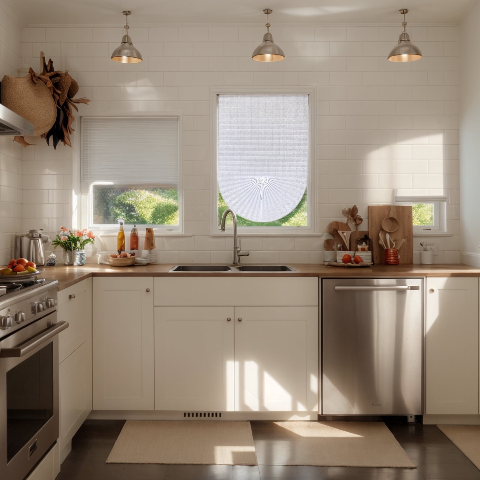 Yogsey 2PCS Ripple Shape Temporary Light Filtering Paper Shades for Windows, Cordless No Drill Self Adhesive Pleated Paper Blinds Free Cut Size 50% Light Filtering Shades for Room Bedroom Kitchen