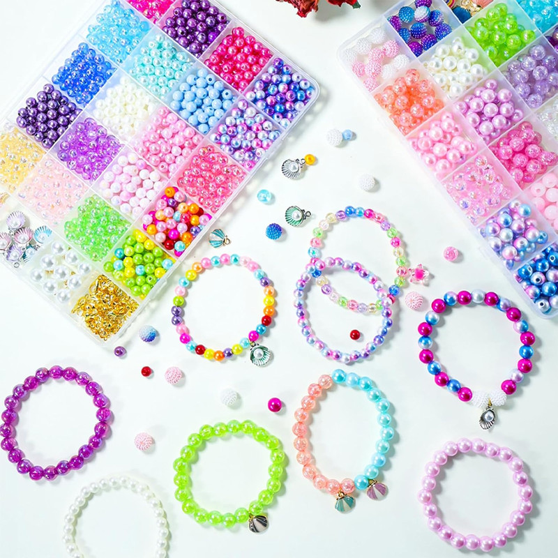 1200Pcs Bracelet Making Kit Charm DIY Beads for Jewelry Making, Friendship Bracelet Kit with Ocean Pearl Shell Butterfly Beads for Bracelet Necklace Making, Resin Beads, Elastic Rope, Pendant Kit