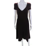 Pre-owned|Dolce & Gabbana Womens V Neck A Line Dress Bordeaux Red Wool Size EUR 40