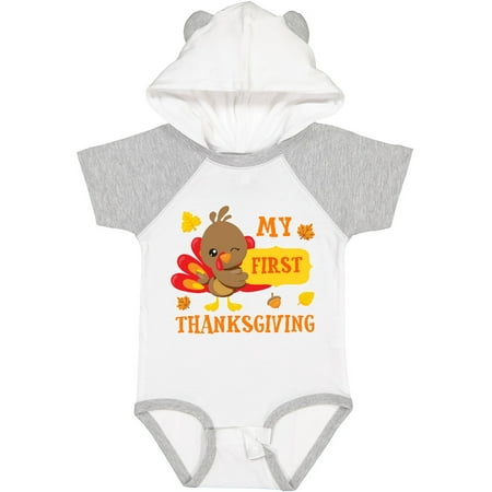 

Inktastic My First Thanksgiving with Turkey and Leaves Gift Baby Boy or Baby Girl Bodysuit