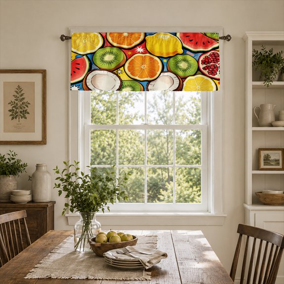 SPXUBZ Citrus Fruit Window Valance Curtain Colorful Lemon Orange Pattern Rod Pocket Short Curtain for Kitchen Home Decor
