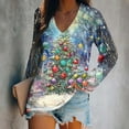 thumbnail image 2 of Women's Plus Size Christmas V-Neck T-Shirt - Snowman Santa Tree Print Long Sleeve Blouse, Breathable Loose Holiday Top for Parties/Gifting, 2 of 4