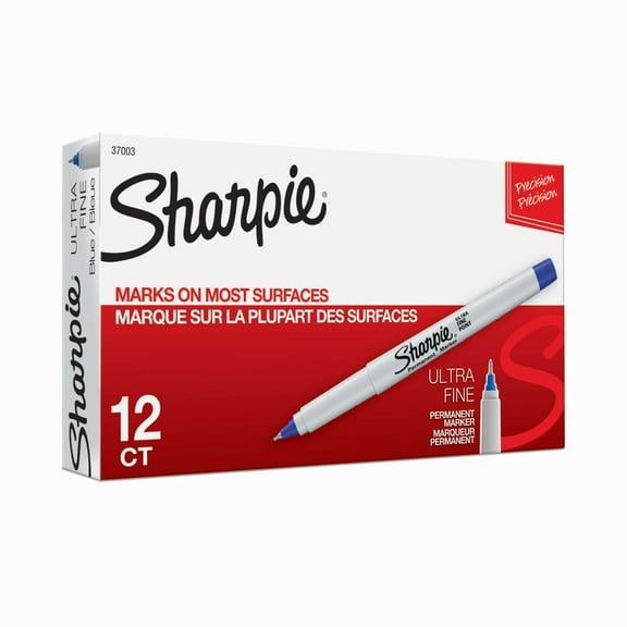 Sharpie Permanent Markers, Ultra Fine Point, Blue, 12 Count