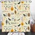 thumbnail image 1 of Halloween-Themed Shower Curtain with Pumpkins, Bats & Ghosts - Light Tan, 1 of 4