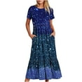 thumbnail image 1 of Diufon Robes Maxi pour Femmes Col Rond Manches Courtes Robe Plissée Imprimée Tendance avec Poches, 1 of 7