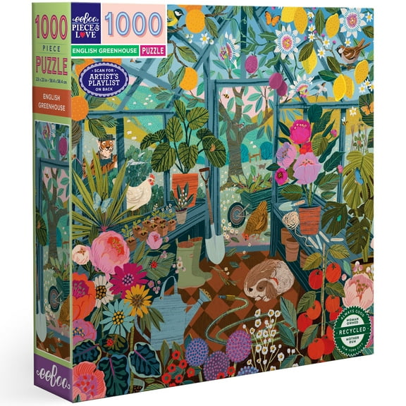 eeBoo Piece & Love: English Greenhouse - 1000 Piece Puzzle - Adult Square Jigsaw, 23x23", Includes Image Reference Insert, Glossy High-Quality Pieces