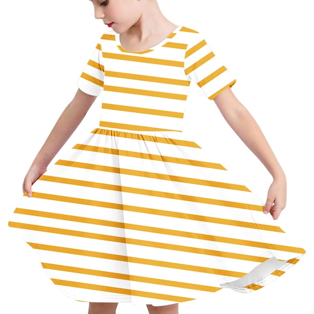 Odeerbi Niñas de Verano Vestido de Línea A Rayas Vestido de Columpio Vestido Elástico de Manga Corta Para Niños