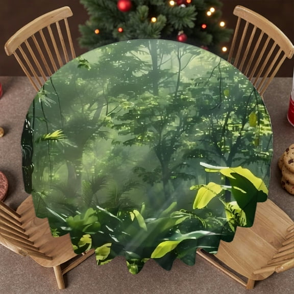 RKSupls 60 Inch Jungle Sunlight Green Round Tablecloth, Polyester Tablecloths - Festive Table Setting Soft, Wedding, Party, Holiday, Home Dining