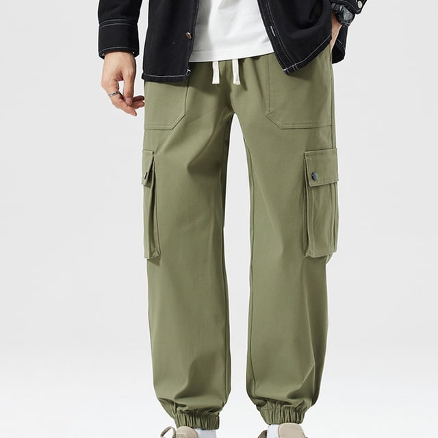 Styesk Pantalon Homme Mode Extérieur Solide Décontracté Taille Élastique Poches Cargo