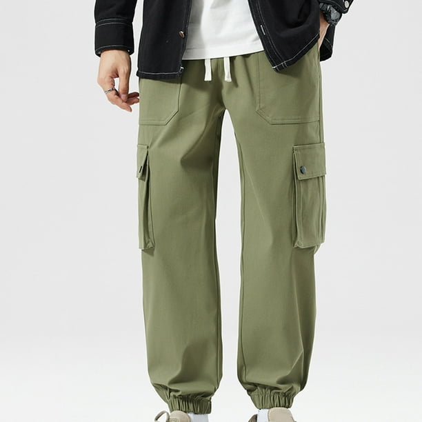 Pantalones largos para hombre, estilo casual, con cintura elástica y bolsillos, a la moda para exteriores