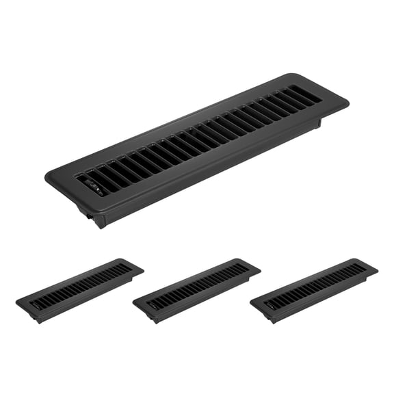 2x12 Inch Floor Vent Covers, Floor Registers Metal Walkable Air Vent Covers Easy Adjustable Air Supply Lever, Black 4 Pcs