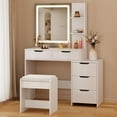 thumbnail image 4 of Vanity Set with Square Mirror and 3 Colors Adjustabe Lights, Aiho Makeup Vanity Desk with Chair & 5 Drawers & 3 Shelves, Best Gifts for Bedroom, Closet Room,White, 4 of 8
