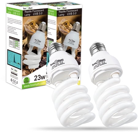 Reptile Heat Lamp 23W, 2PCS UVA UVB 15.0 Energy-Saving Compact Bulbs for Turtles & Lizards, E26 Base