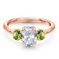 thumbnail image 3 of Gem Stone King 2.10 Ct Oval White Topaz Green Peridot 18K Rose Gold Plated Silver Ring, 3 of 6