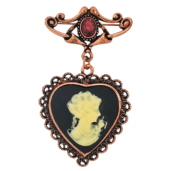 Heart Cameo Drop Brooch Pin, Brass