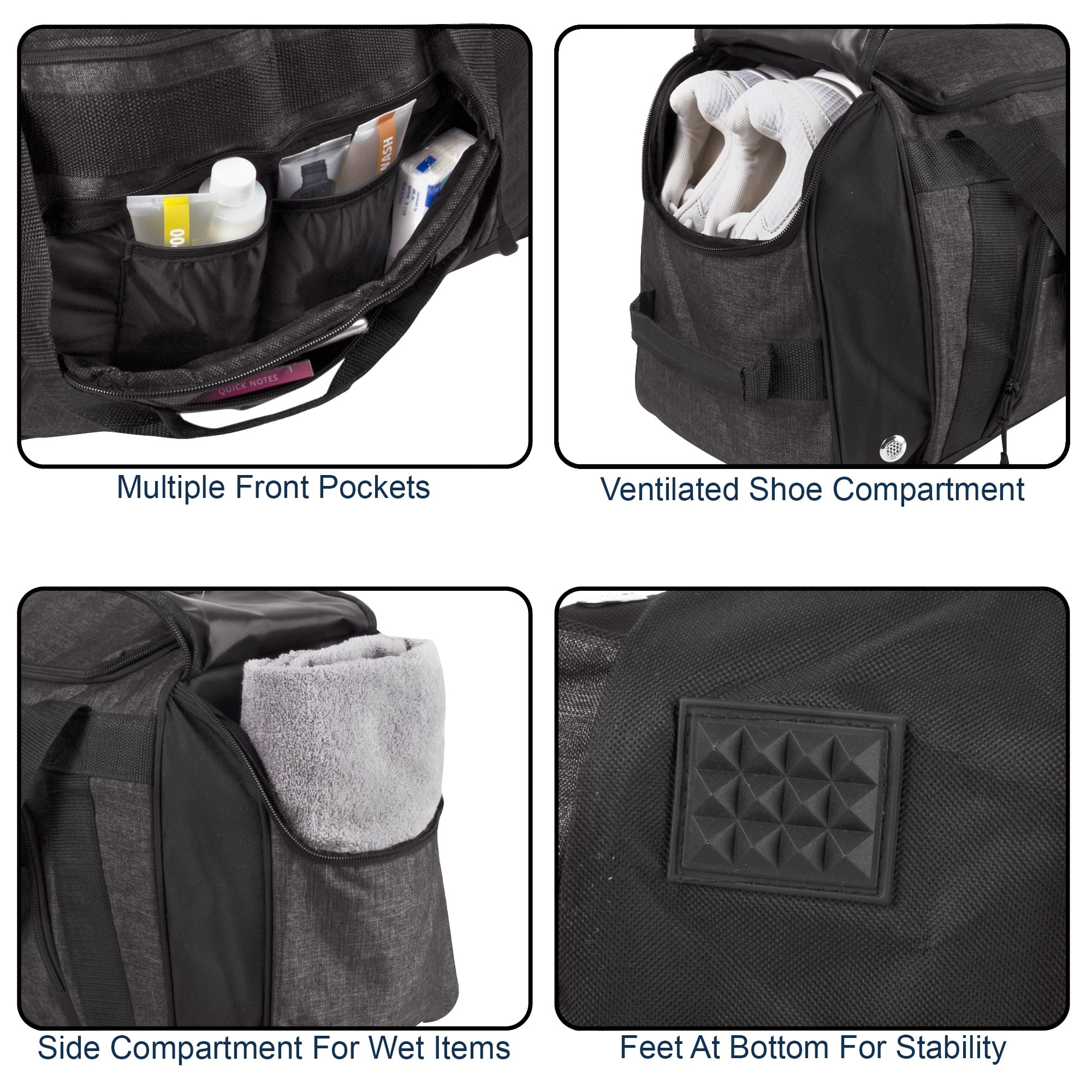 Summit Ridge 24"L Duffel Bag 42 Liter Capacity for Gym Clothes, Sports Equipment, Towels, Sneakers, Travel, Commute in Heather Black
