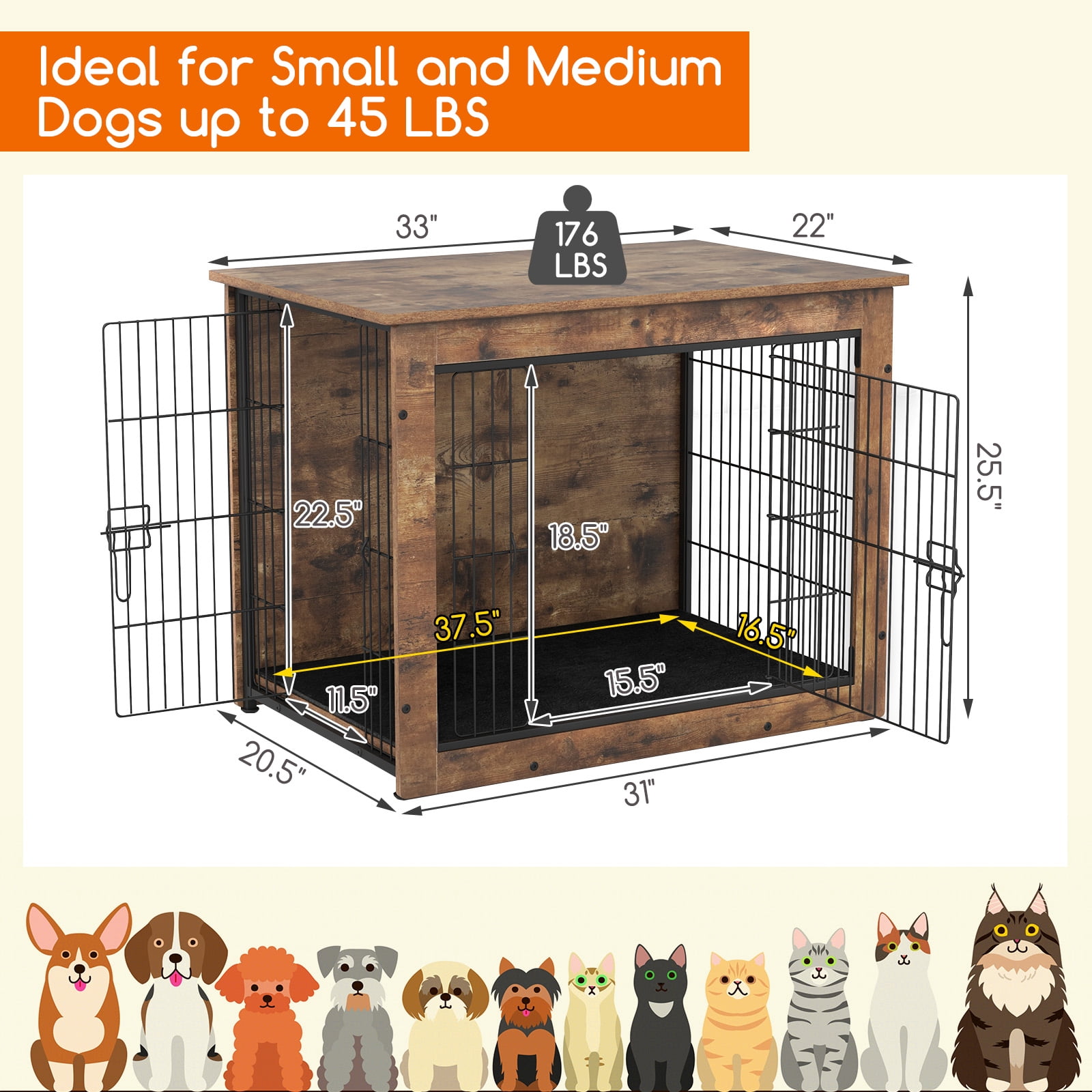 Gymax Dog Crate Furniture for Small/Medium Dogs 33'' Indoor Pet House Side End Table