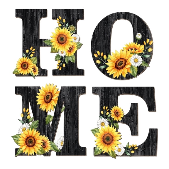 Wooden HOME Sunflower 4 Piece Letter Sign Set Farmhouse Wall Hanging Door Plaque 9.6x3.93in Rustic Distressed for Living Room Entryway Festival Decor