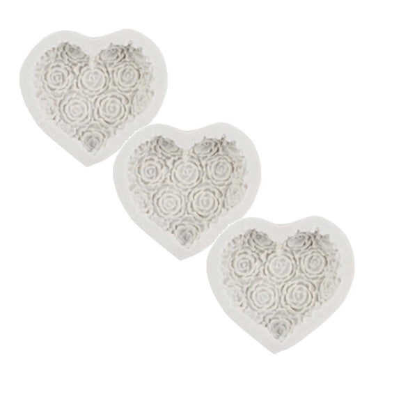 3PCS Rose Flower Heart Silicone Mould Fondant Chocolate Mold For Mother's Day Wedding Cake Baking Decorating Tools,Whitex3