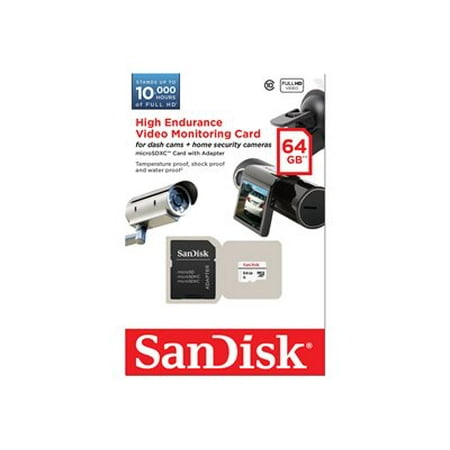 Microsd 64gb Kingston SanDisk 64GB microSDXC High Endurance Video Monitoring Card with Adapter - C10, Full HD, Micro SD Card - SDSDQQ-064G-G46A ()