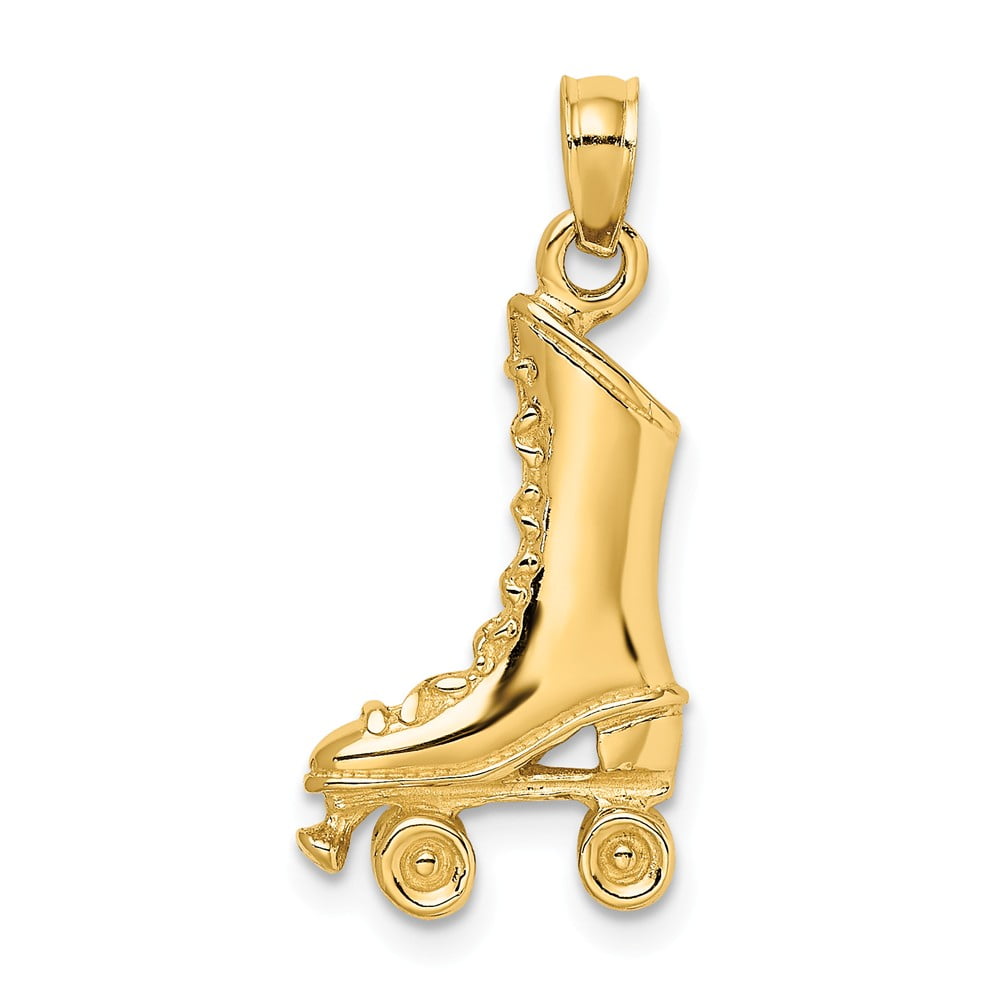 AA Jewels Solid 14k Yellow Gold 3D ROLLER SKATE Charm Pendant 18mm x 11mm